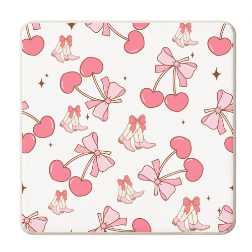 Cherries coquette cowboy boots pattern - personalised beer coaster by haris kavalla