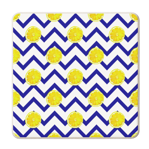 chevron and lemon pattern - personalised beer coaster by Anastasios Konstantinidis