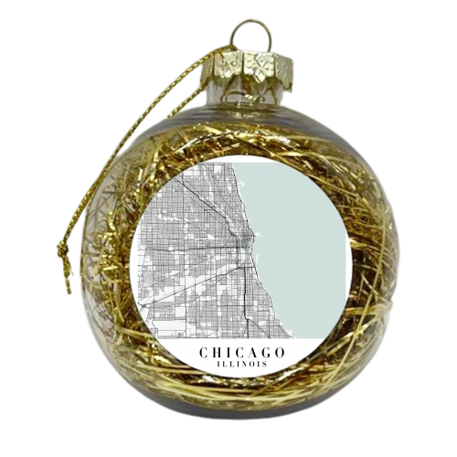 Chicago Illinois Blue Water Street Map - xmas bauble by Toni Scott