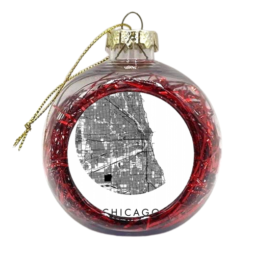 Chicago Illinois Minimal Modern Circle Street Map - xmas bauble by Toni Scott
