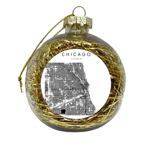 Chicago Illinois Minimal Modern Street Map - xmas bauble by Toni Scott