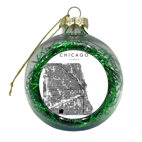 Chicago Illinois Minimal Modern Street Map - xmas bauble by Toni Scott