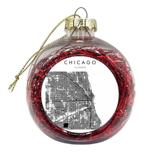 Chicago Illinois Minimal Modern Street Map - xmas bauble by Toni Scott