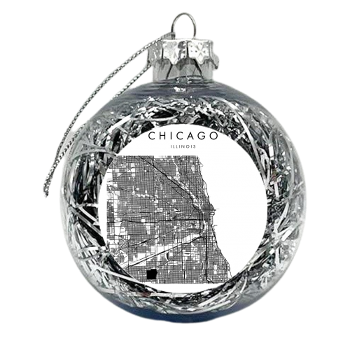 Chicago Illinois Minimal Modern Street Map - xmas bauble by Toni Scott