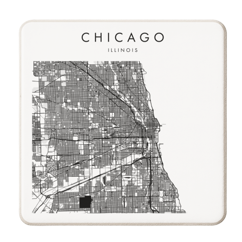 Chicago Illinois Minimal Modern Street Map - personalised beer coaster by Toni Scott