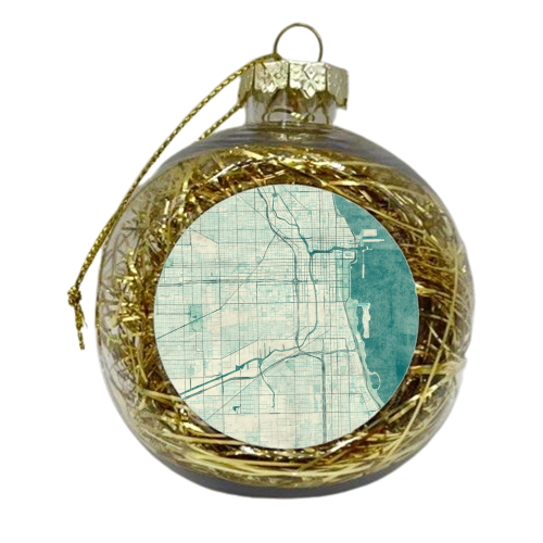 Chicago Map Blue Vintage - xmas bauble by City Art Posters
