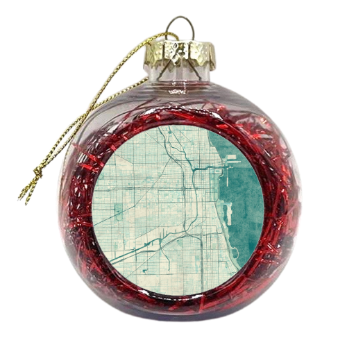 Chicago Map Blue Vintage - xmas bauble by City Art Posters
