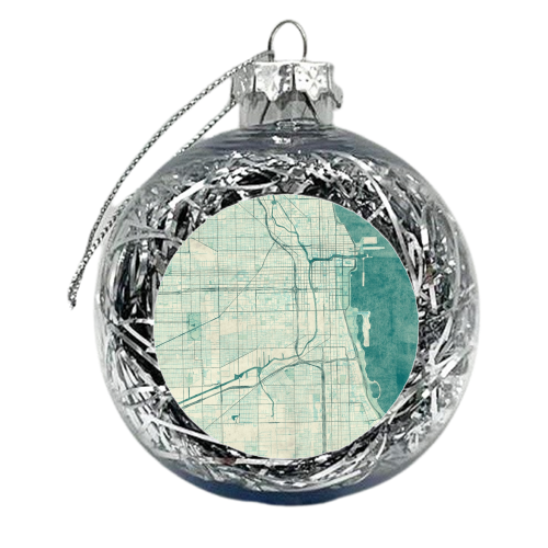 Chicago Map Blue Vintage - xmas bauble by City Art Posters