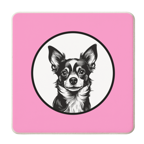 Chihuahua Cameo Portrait (pink) - personalised beer coaster by Adam Regester