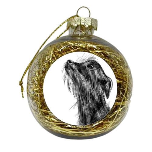 Chihuahua Yorkie Pet Portrait Illustration - xmas bauble by James Jefferson Peart