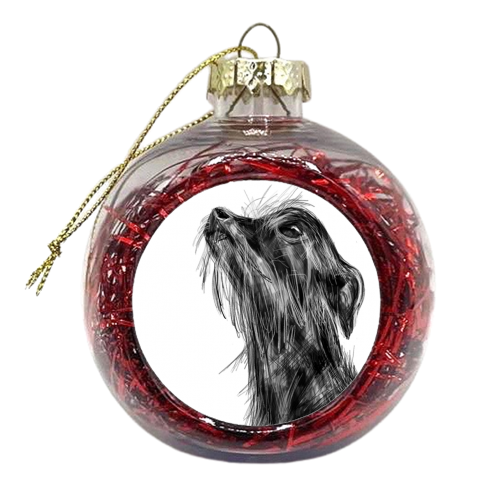 Chihuahua Yorkie Pet Portrait Illustration - xmas bauble by James Jefferson Peart