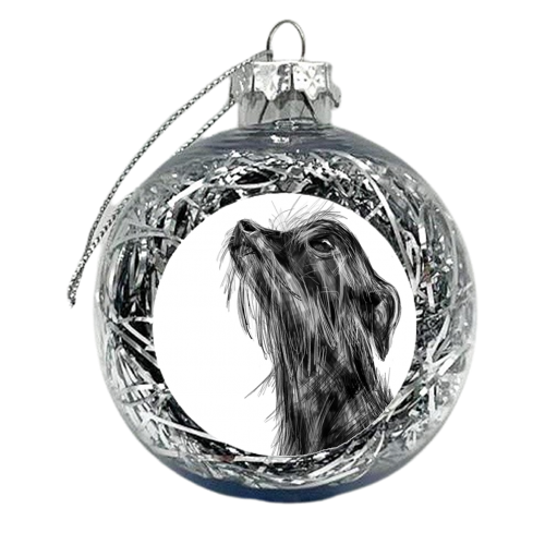 Chihuahua Yorkie Pet Portrait Illustration - xmas bauble by James Jefferson Peart