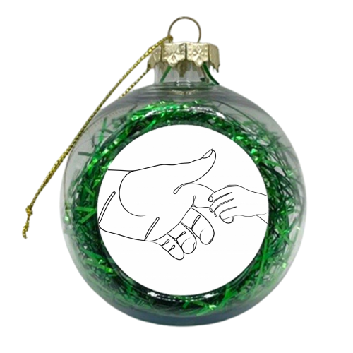 Child Holding Father's Finger Line Drawing - xmas bauble by Adam Regester