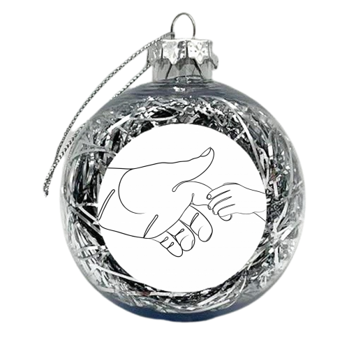 Child Holding Father's Finger Line Drawing - xmas bauble by Adam Regester