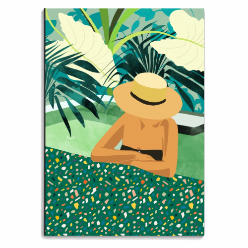 Chill, Modern Bohemian Black Woman Travel Illustration | Terrazzo Tropical Swimming Pool Fashion - personalised A4, A5, A6 notebook by Uma Prabhakar Gokhale