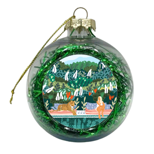 Chilling by the pool with my leopard - xmas bauble by Uma Prabhakar Gokhale