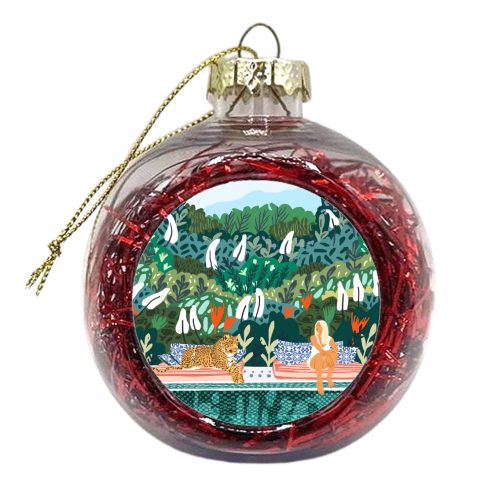 Chilling by the pool with my leopard - xmas bauble by Uma Prabhakar Gokhale