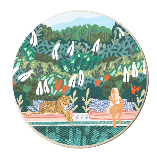 Chilling by the pool with my leopard - personalised beer coaster by Uma Prabhakar Gokhale