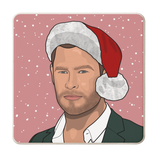 Chris Hemsworth CHRISmas print - personalised beer coaster by The Girl Next Draw