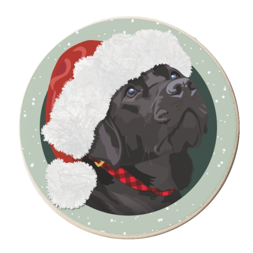 Christmas black Labrador print - personalised beer coaster by The Girl Next Draw