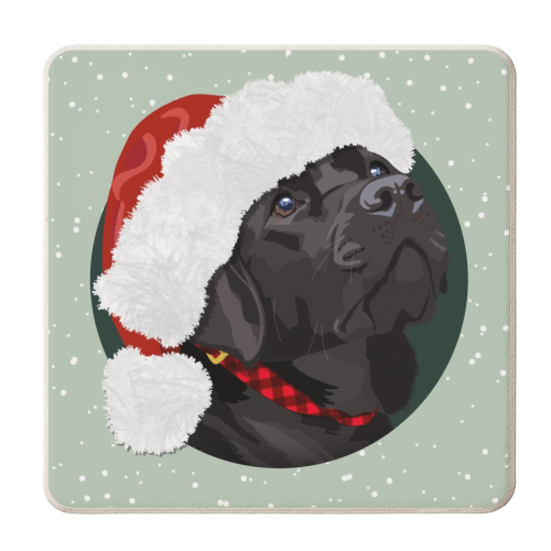 Christmas black Labrador print - personalised beer coaster by The Girl Next Draw