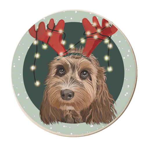Christmas cockapoo print - personalised beer coaster by The Girl Next Draw