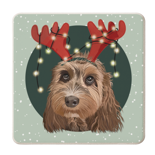 Christmas cockapoo print - personalised beer coaster by The Girl Next Draw
