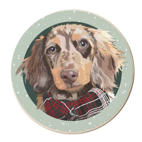 Christmas dachshund print - personalised beer coaster by The Girl Next Draw
