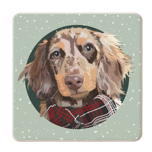 Christmas dachshund print - personalised beer coaster by The Girl Next Draw