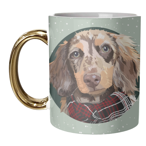 Christmas dachshund print - unique mug by The Girl Next Draw