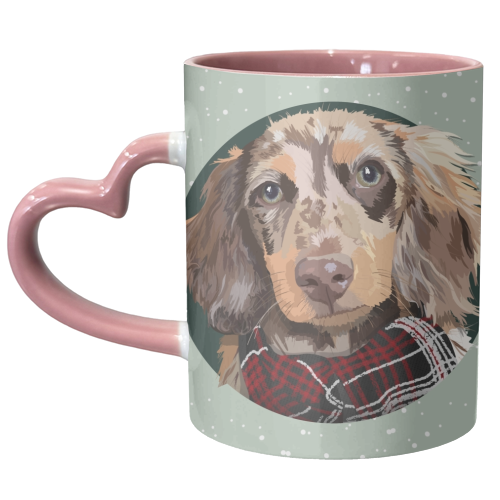 Christmas dachshund print - unique mug by The Girl Next Draw