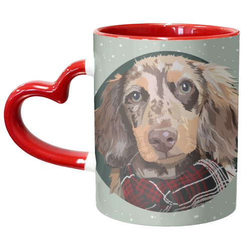 Christmas dachshund print - unique mug by The Girl Next Draw