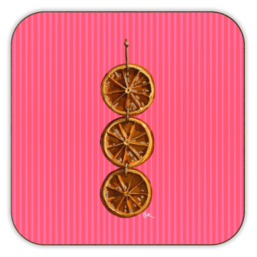 Christmas Dried Oranges - personalised beer coaster by Beverley Rae