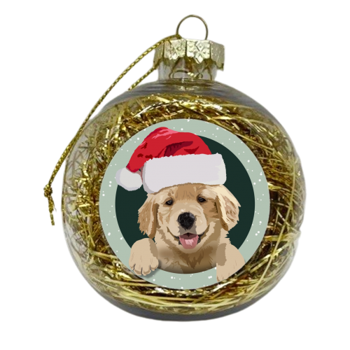Christmas golden Retriever puppy print - xmas bauble by The Girl Next Draw