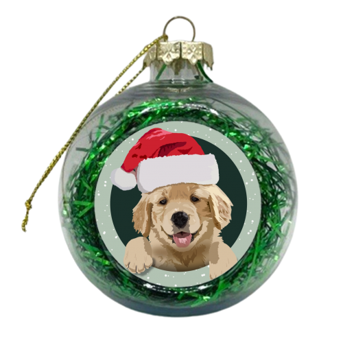 Christmas golden Retriever puppy print - xmas bauble by The Girl Next Draw