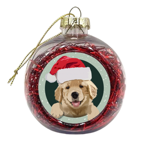 Christmas golden Retriever puppy print - xmas bauble by The Girl Next Draw