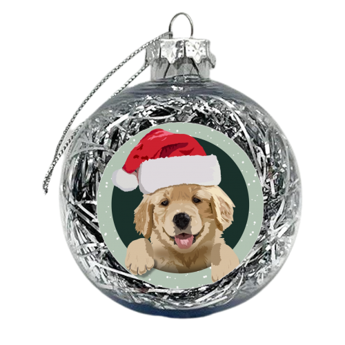 Christmas golden Retriever puppy print - xmas bauble by The Girl Next Draw