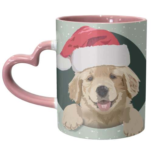 Christmas golden Retriever puppy print - unique mug by The Girl Next Draw
