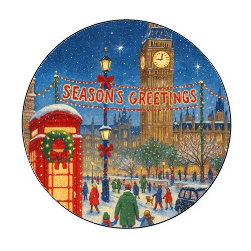 Christmas in London - Circle Sticker by Ms Doodle