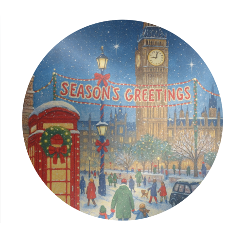 Christmas in London - Circle Sticker by Ms Doodle