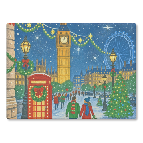 Christmas in London - glass chopping board by Ms Doodle