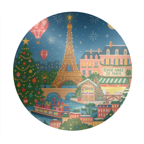 Christmas in Paris - Circle Sticker by Ms Doodle
