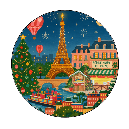 Christmas in Paris - Circle Sticker by Ms Doodle