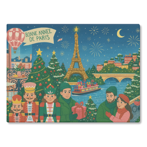 Christmas in Paris - glass chopping board by Ms Doodle