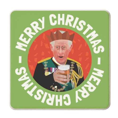 Christmas King Charles Bold Illustration Giftware - personalised beer coaster by AbiGoLucky