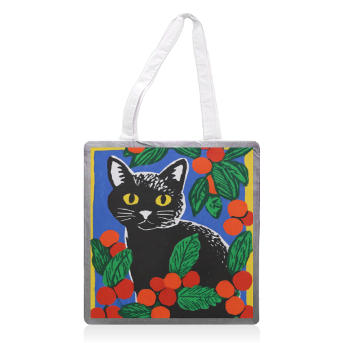 Christmas kitty mood - printed canvas tote bag by DejaReve