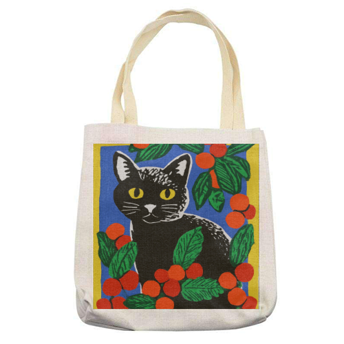 Christmas kitty mood - printed canvas tote bag by DejaReve