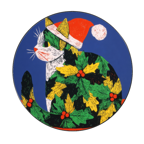 Christmas kitty with hat - Circle Sticker by DejaReve