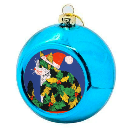 Christmas kitty with hat - colourful christmas bauble by DejaReve
