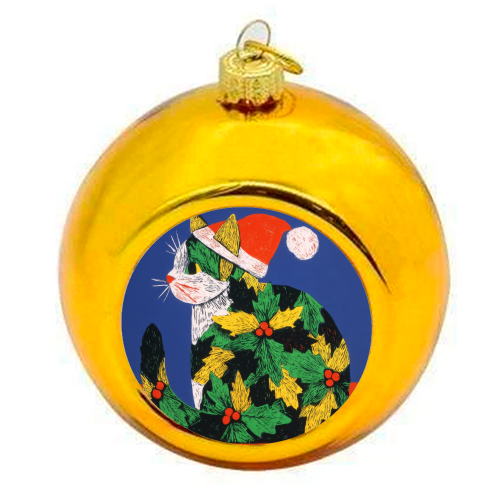 Christmas kitty with hat - colourful christmas bauble by DejaReve